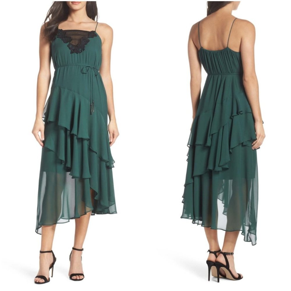 NWT COOPER ST Lucille Lace Trim Chiffon Midi Dress
